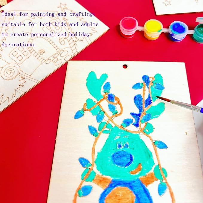 Piatoeke 16PCS 5.9×4.7in Unfinished Wooden Christmas Cutouts Board for Kids Painting, Wood Crafts DIY Fun Things to Paint and Hang (Christmas)