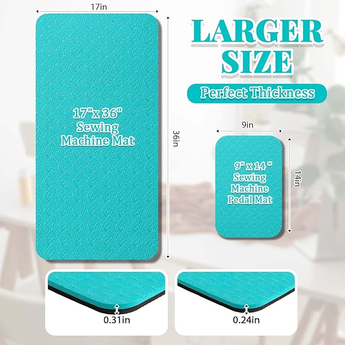 2 Pcs Sewing Machine Muffling Mat Pedal Sewing Mat Reduce Vibrations Noise No Slip Machine Accessories for Quilting(17'' X 36'' and 9'' X 14'',Blue, Black)