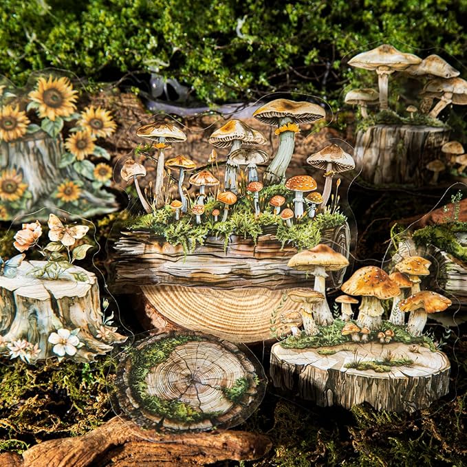 60Pcs Stump PET Stickers, Tree Landscaping Stickers for Scrapbooking, Journaling, and DIY Crafts