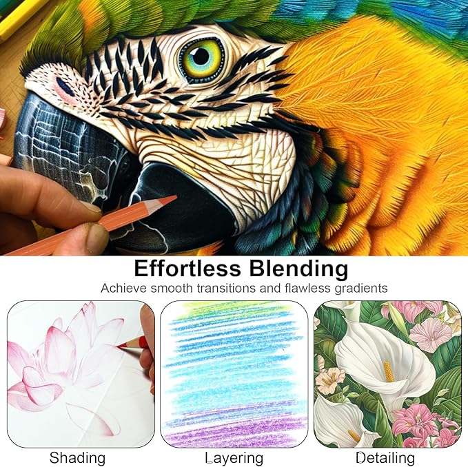 Colored Pencils for Adult Coloring Books, Set of 72, Oil-Based Core Drawing Pencils, 3.8mm Soft Leads with Adult Coloring Pencils, Professional Art Supplies for Adults, Beginner and Kids