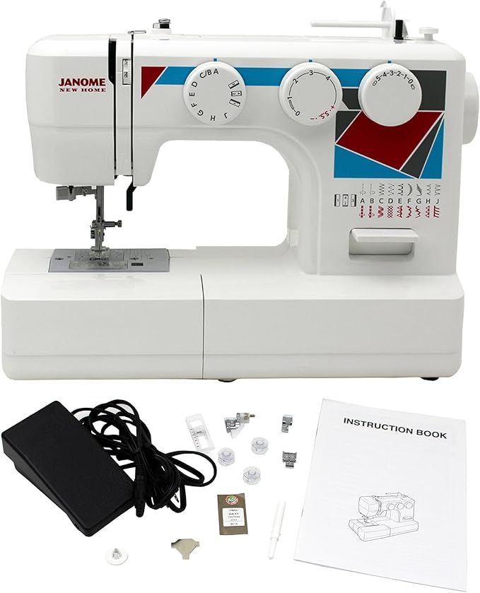 Janome MOD-19 Easy-to-Use Sewing Machine with 19 Stitches, Automatic Needle Threader and 5-Piece Feed Dogs,white