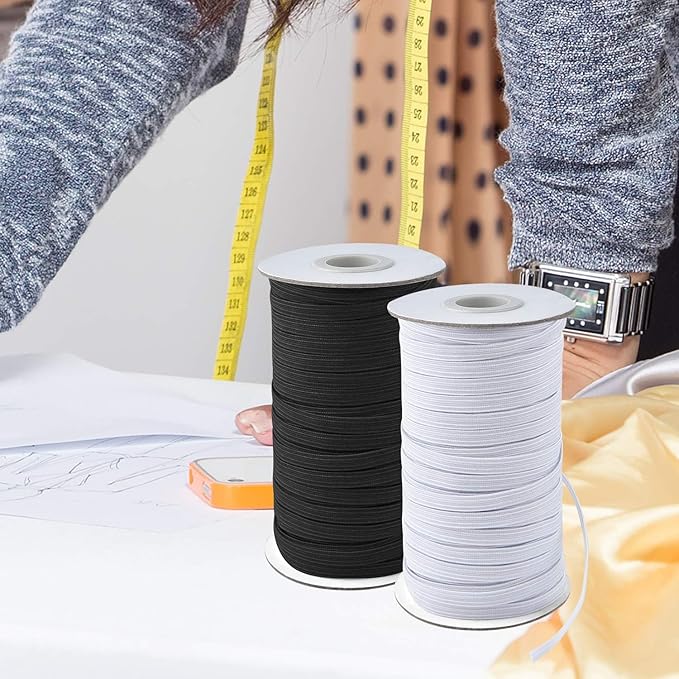 Coopay 80 Yards Length 1/4" Width Elastic Bands Flat Elastic Cord Rope Heavy Stretch Spool Knit for Sewing DIY Projects, Arts & Crafts, 2 Rolls, 40 Yards/Roll (Black and White, 1/4 Inch)