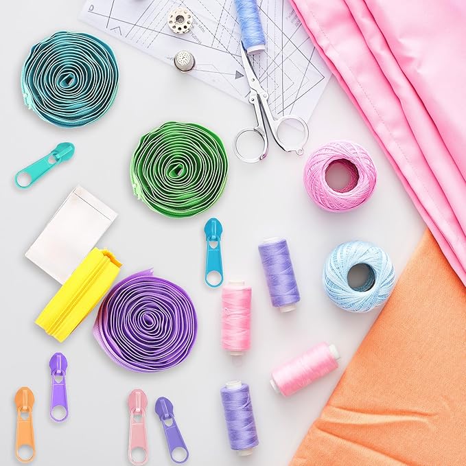 Syhood 36 Yards 12 Pieces #5 Sewing Zippers Tapes Assorted Nylon Lightweight with 120 Plastic Zipper Sliders for Women Men Sewing Supplies(Dopamine Color)