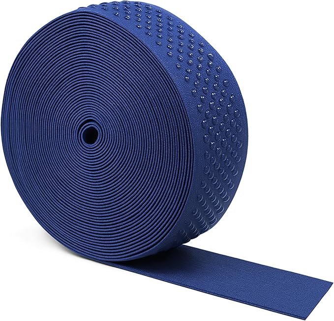 Mandala Crafts 1.5 Inch Elastic Silicone Gripper Tape for Clothing - 10 Yds Dotted Non Slip Elastic Band for Sewing - Navy Blue Silicone Flat Fabric Stretchy Ribbon Straps