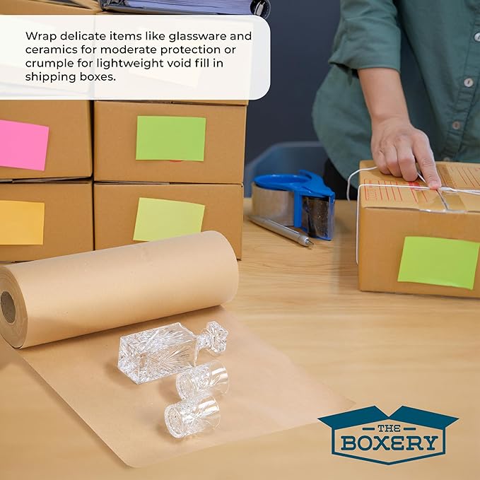The Boxery Kraft/Brown Kraft Paper Roll, 48” x 9000” (750’)-50lb. Thickness, Heavy Duty Brown Wrapping Paper, Natural Kraft Packing Paper, Void Fill, Arts and Crafts, Bulletin Boards, Gift Wrapping