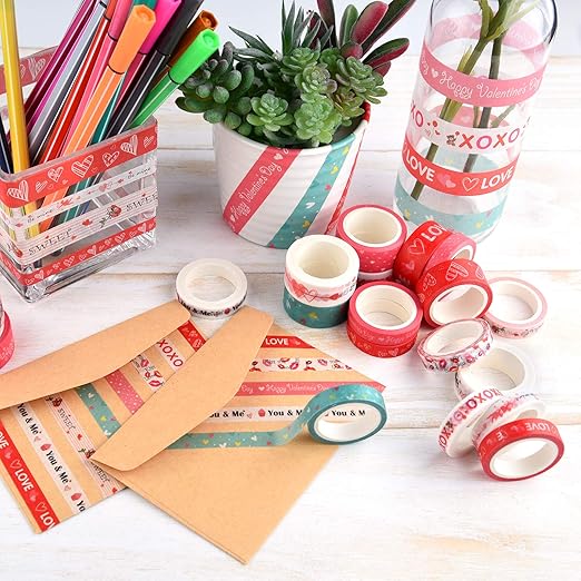 MIAHART 20 Rolls Valentines Washi Tape Set, Pink Heart Washi Tape 8MM/15MM Wide Love Craft Tape Valentines Gift Wrapping Tape for DIY Valentine's Day Greeting Card, Holiday Party Supplies