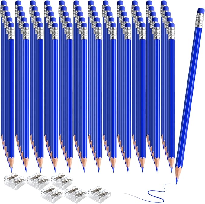 120 PCS Blue Checking Pencils Erasable Colored Pencils with Eraser Pre-Sharpened 2 HB for Checking, Grading, Tests & Office/School Supplies (Blue)