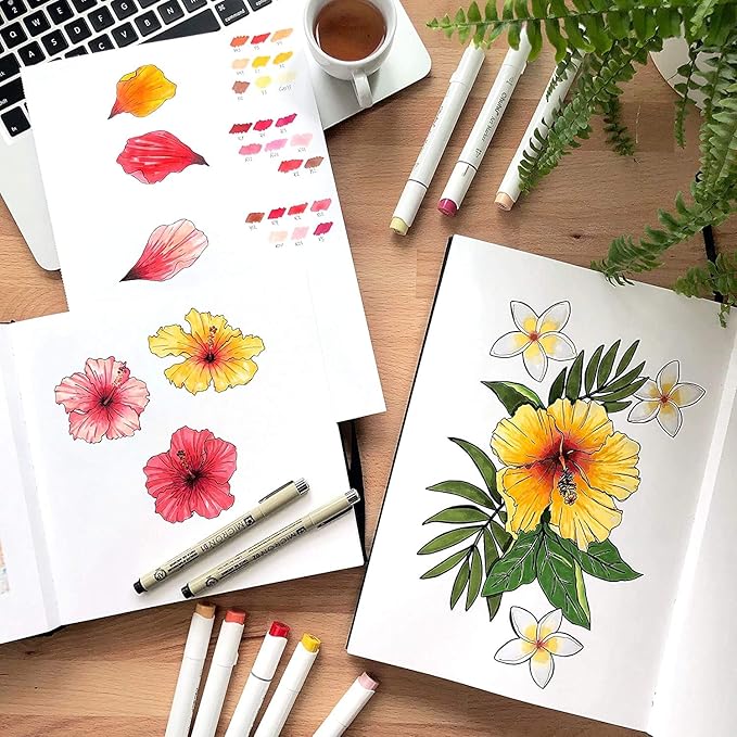 Marker Pads Art Sketchbook, Ohuhu 120LB/200GSM Heavy Smooth Drawing Papers, 30 Sheets/60 Pages, Hardcover Sketch Book, Specially Designed for Alcohol Markers (6.9" x 6.5")