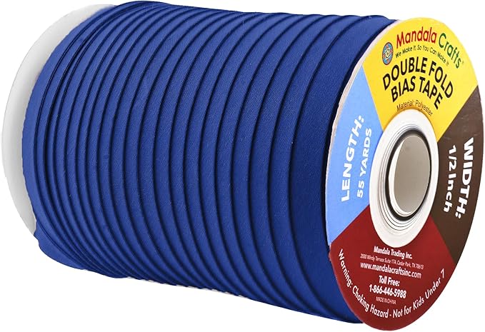 Mandala Crafts 55 Yards 1/2 Inch Dark Blue Double Fold Bias Tape for Sewing - Bias Binding Tape for Quilting Binding, Hemming, Seam, and Fabric Piping