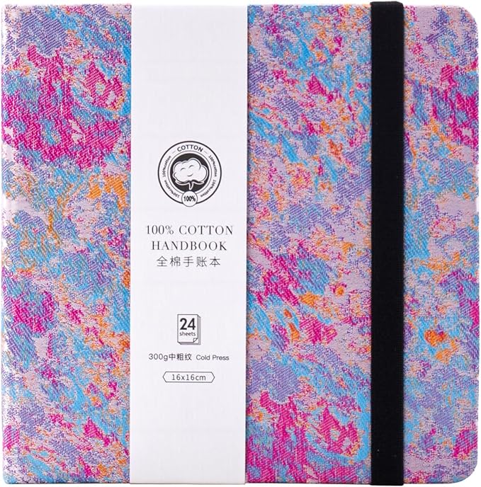 Lightwish Square Watercolor Journal,100% Cotton,300gsm/140lb,Acid-Free,24 Sheets Cold Press Watecolor Sketchbook for Artists Adults Students,6.29 * 6.29 Inches(Purple Sunset)