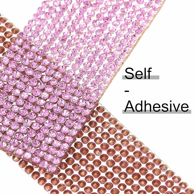 4 Rolls Self Adhesive Crystal Rhinestone Ribbon Diamond Bling Tape with 2 mm Rhinestones Strips Sticker for Arts Crafts Wedding Birthday Party DIY Event Car Phone Decoration (Pink)