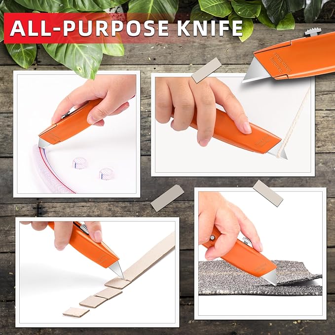 DIYSELF Utility Knife, 20 Pack Heavy Duty Box Cutter Retractable, Box Cutter Knife, Box Opener, Cardboard Cutter, Utility Knives for Garage, Home and Office, PVC Pipe Cutter (Orange)
