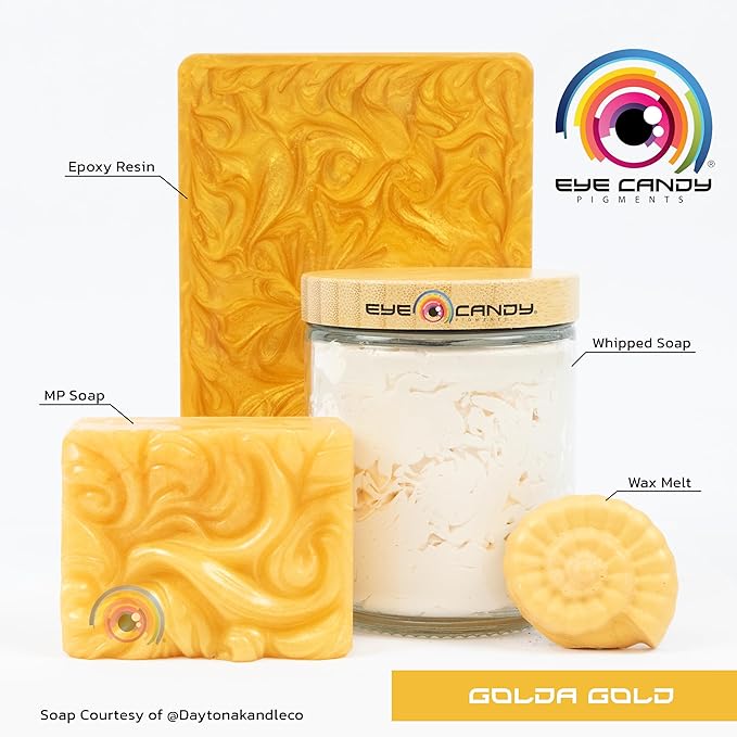 Eye Candy Pigments Premium Gold Mica Powder - Golda Gold (25gr) - for Epoxy, Resin, Soap, Paint, Woodworking, Acrylic Pouring, Bath Bombs, Fishing Lures - DIY Arts and Crafts Additive