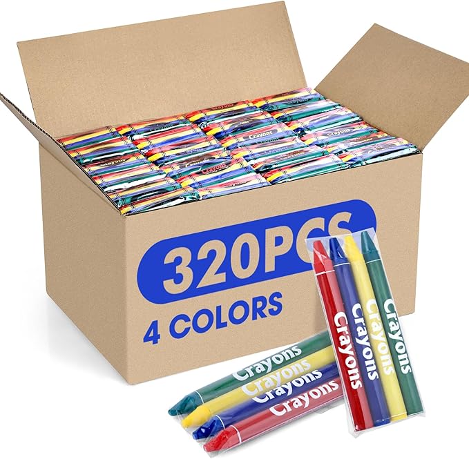 FUMILE 320 Count Crayons (80 Sets of 4 Colors), Non-Toxic Crayon Bulk Individual Packs, Mini Crayons for Kids Party Favors, Restaurants, School Supplies, Travel and More Events