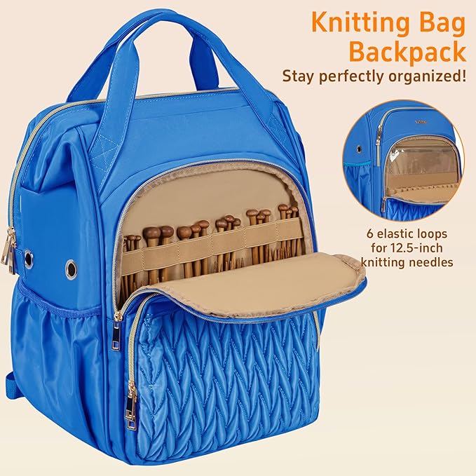 Knitting Bag Backpack, Large Crochet Bag Organizer,Water-resistant Yarn Storage Organizer Tote Bag Yarn Holder for Crochet Hooks, Knitting Needles Supplies