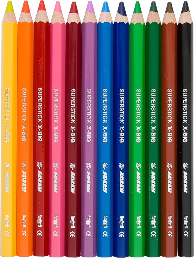 Jolly X-Big Jumbo Colored Pencils; Set of 12, Perfect for Special Needs, Art Therapy, Pre-School and Early Learners, Multicolor (3099-0001)