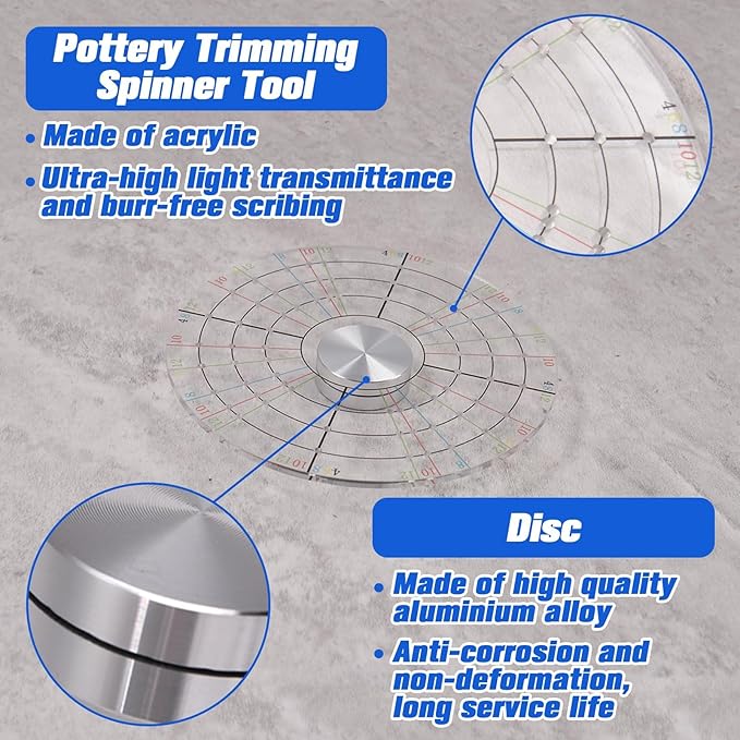 SPEEDWOX 2 Pack Ceramic Pottery Trimming Spinner Tools 4.72 inch Rotary Disc Pottery Wheel Trimmer Tool Clay Small Tools with 30mm Metal Pottery Throwing Wheel Suitable for Potters and Clay Artists