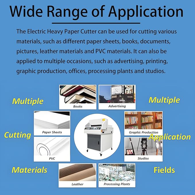 Commercial Electric Paper Cutter Guillotine 45cm Cutting Width NC Control Movable Paper Trimmer with LCD Display Storage Cabinet Two-Hand Safety Operation 110V for Books Pictures Files