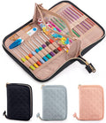 MYBAGZING Crochet Hook Case – Empty Organizer with 24 Slots for Crochet Hooks & Ergonomic Aluminum Crochet Needles, Zipper Pocket for Accessories and Supplies