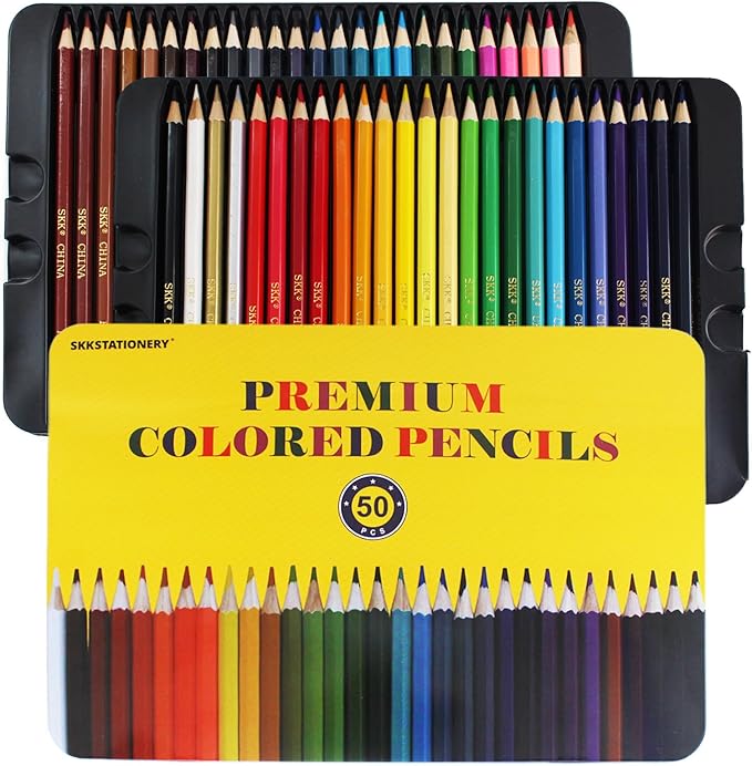 SKKSTATIONERY 50Pcs Colored Pencils, Packing in Tin, 50 Vibrant Colors, Drawing Pencils for Back to school, Sketch, Arts, Coloring Books Christmas Gifts