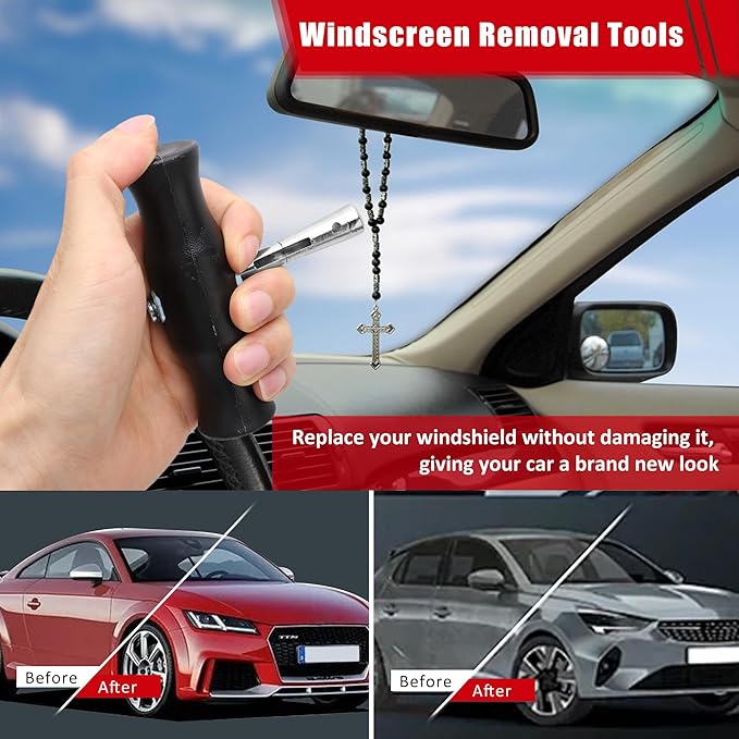Acouto Windshield Removal Tool - Windshield Wire Cut Out Tool Car Windshield Removal Hand Tool Kit Window Glass Cutting Wire with Handles Professional Repair for Glass Removal