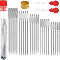HABOQUAN 25PCS Large Eye Sewing Needles Set - 5 Assorted Sizes, with 2 Threaders & Thimble Tool - Premium Galvanized Steel for Hand Sewing, Embroidery, Crafts & Mending