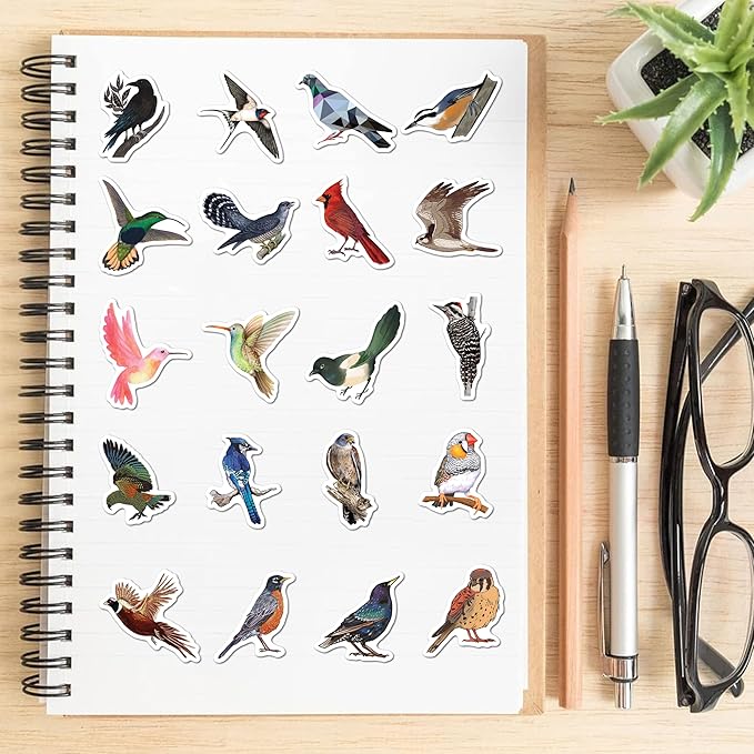 BEATRI Bird Stickers 50Pcs Vinyl Waterproof Decals for Water Bottles, Laptop, Notebook, Scrapbook, Luggage, Cell Phone, Skateboard, Helmet (Bird Stickers)