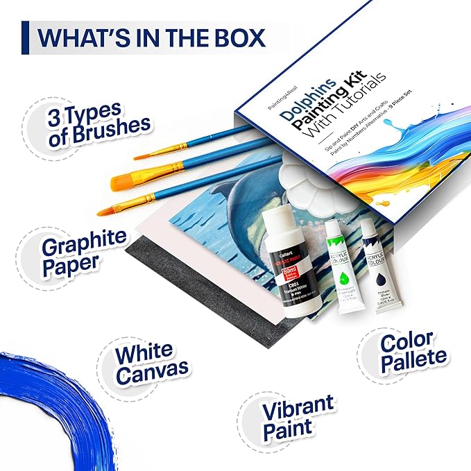 DIY Art Painting Kit for Adults – Learn to Paint Dolphins with Video Tutorials – 9 Pieces Acrylic Paint Set for Adults –Perfect Christmas Crafts & Holiday Gifts for Art Lovers