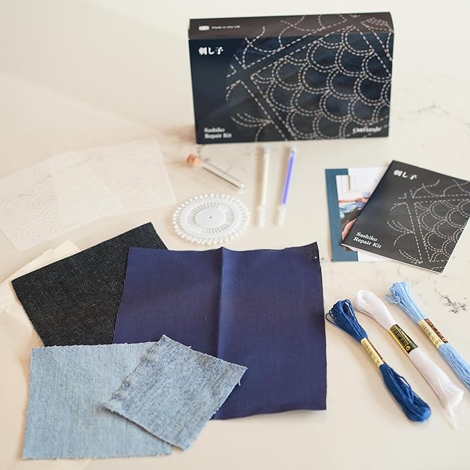 Sashiko Repair Kit by OurHands - Repair and Embellish Your Fabrics Using The Traditional Japanese Art of sashiko Mending