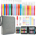 Hobekoee 22 Sizes Crochet Hooks Set with Grey Case,0.5mm-10mm Ergonomic Soft Handle Crochet Hook Needles Set for Arthritic Hands,Complete Crochet Set