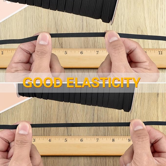 Coopay 300 Yards Length 1/8" Width Elastic Bands Flat Elastic Cord Rope Heavy Stretch Spool Knit for Sewing DIY Projects, Arts & Crafts (Black, 1/8 Inch)