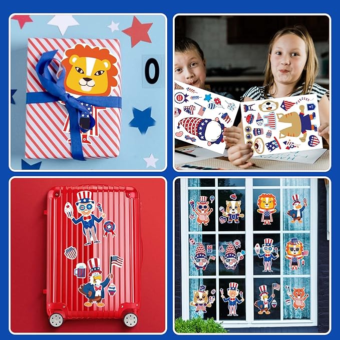 24 Sheets 4th of July Sticker, Make-a-face Sticker for Kids, Independence Day Make Your Own Stickers, Fourth of July American Birthday Patriotic Crafts Stickers, Veterans, Memorial Day