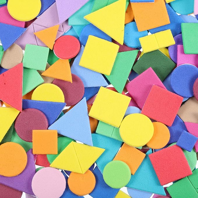 Sumind 1000 Pieces Foam Shape Stickers Self Adhesive Felt Shape for Kids Crafts Mini Arts and Crafts Geometric Foam Stickers Preschool Assorted Colors (Circle, Square, Triangle)