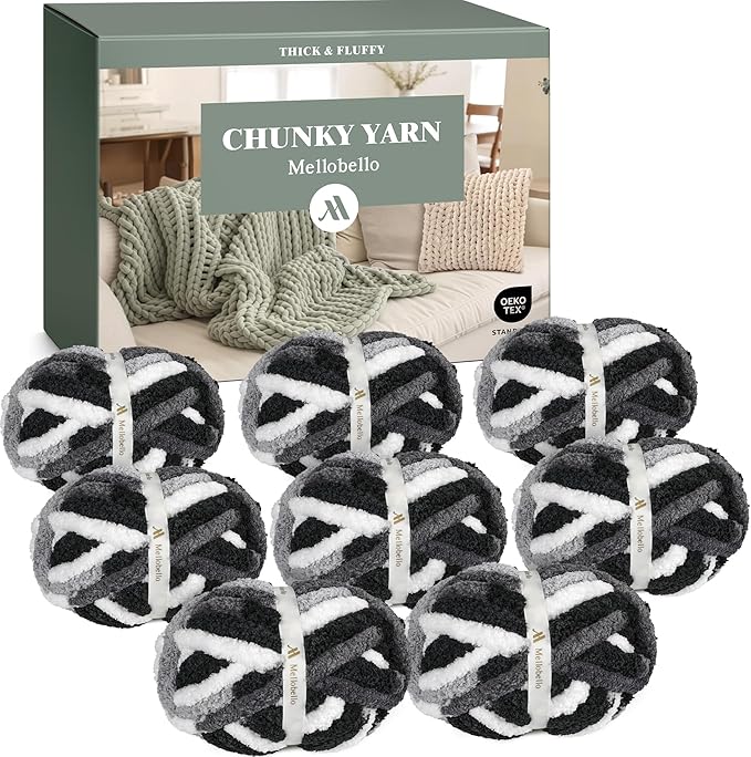Jumbo Chunky Yarn for Hand Knitting - Super Thick Chenille Chunky Yarn for Crocheting - Extra Soft Bulky Fluffy Blanket Big Yarns 8 Jumbo Pack (27yds,8 oz Each Skein)