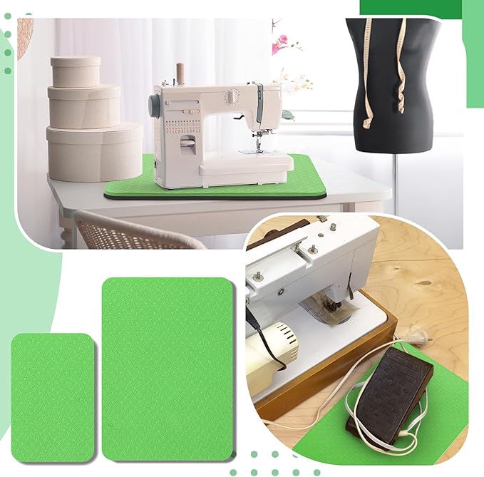 2 Pcs Sewing Machine Muffling Mat Pedal Sewing Mat Reduce Vibrations Noise No Slip Machine Accessories for Quilting(15'' X 20'' and 9'' X 14'',Forest Green)