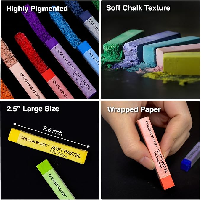 COLOUR BLOCK Soft Pastels for Artists - 80 Colors Square Chalk Soft Pastels Art Set in CARBON Box - Vibrant Pigments Art Kit for Painting, Drawing, Sketching, Hobbyist.