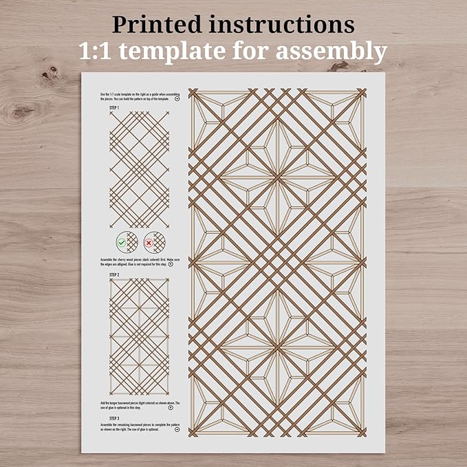 Hinoki Woodworks Kumiko DIY Kit Kakuasa-no-ha Pattern. Ready to Assemble Project with 154 Wood Pieces | Japanese Woodworking craftmanship | Wall Art Display | Gifts for dad & Husband