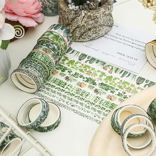 18 Rolls Seasons Flowers Washi Tape Set Floral Arts Adhesive Tapes Blooming Garden Decorative Masking Tape Sets for Craft, Kids, Scrapbook, DIY, Gift Wrapping (Summer)