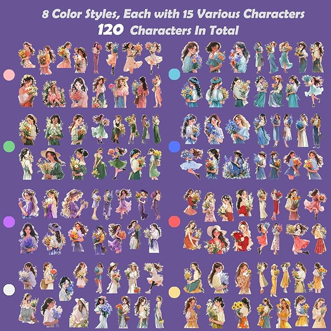 Scrapbook Stickers Set, 240Pcs People Sticker for Journaling and Scrapbooking, Junk Journal Supplies, Washi Materials, Women Ladies Planner DIY Arts Craft