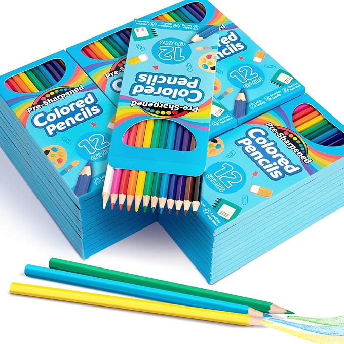 V-Opitos 288 Count Colored Pencils for Kids, 24 Pack Bulk Colored Pencils in 12 Colors, Pre-sharpened Coloring Pencils, Ideal School Supplies & Classroom Prizes, Kids Party Favor