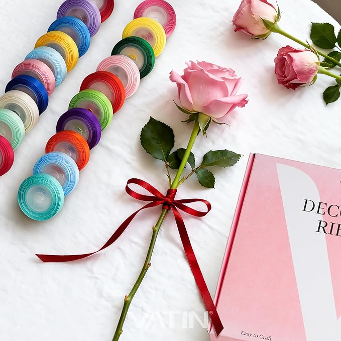 VATIN Colorful Satin Ribbon Set, 3/8 Inch x 20 Colors,Total 100 Yards-Double Faced Ribbon for Gift Wrapping Craft，Birthday Decorations,Baby Shower Decorations