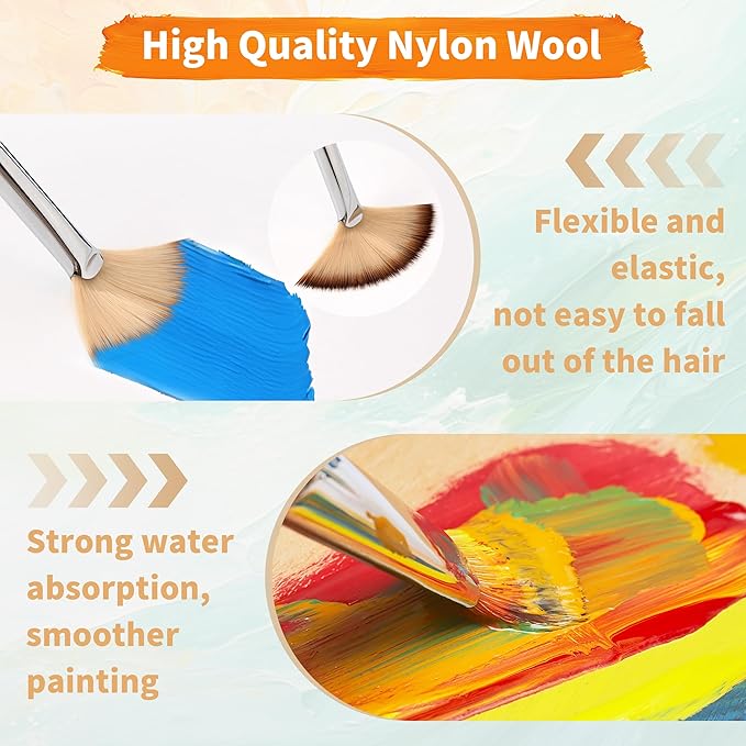 Paint Brush Set, 25 Pcs Professional Paint Brushes for Acrylic Painting with Birch Handle, Canvas Bag, Flexible and Elastic Nylon Wool, Strong Water Absorption, for Oil, Watercolor, and Gouache