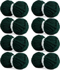 HOMBYS Dark Green Chunky Chenille Yarn for Hand Knitting,Fluffy Soft Jumbo Yarn Crocheting,Super Bulky Big Yarn for Chunky Blanket,Large Thick Arm Knitting Yarn,8 Pack Plush Yarn