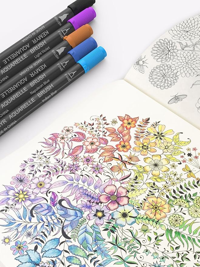 Markers for Adult Coloring Books: 120 Color Dual Tip Fine & Brush Pens Water-Based Coloring Marker for Adults Drawing Sketching Bullet Journal Writing Lettering No bleeding