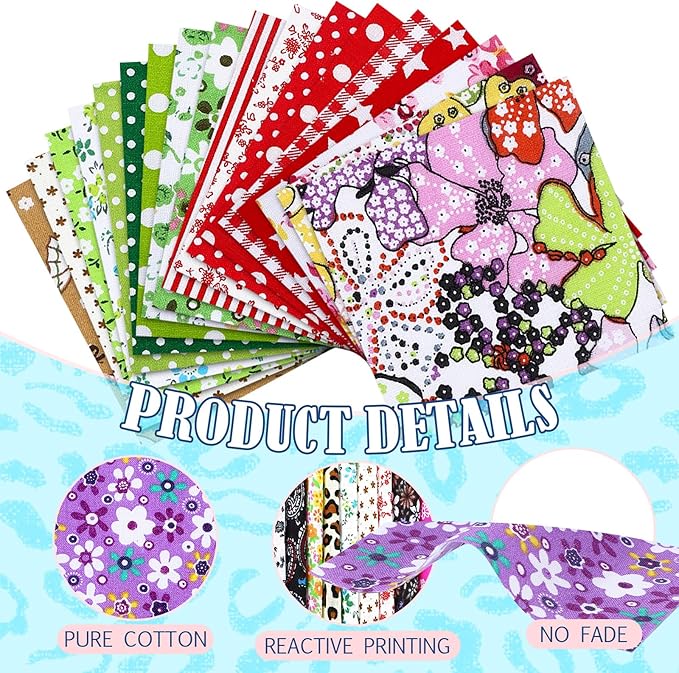 Kinlop 600 Pcs 4 x 4 Inch Cotton Fabric Square Precut Quilting Squares Printed Floral Patchwork Fabric Bundles for DIY Craft Sewing Clothing Accessory(Mixed Color)