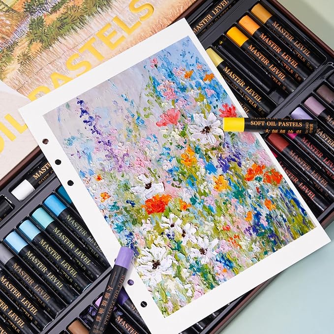 LIGHTWISH Professional Oil Pastels, 48 Vibrant Colors Plus 4 White, Set of 52, Creamy and Pigmented Artist Soft Oil Pastels for Blending, Layering & Shading