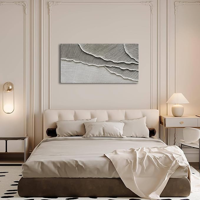NANKAI Art Hand Painted Wave Landscape Oil Painting Modern Abstract White Art Painting 24x48 inch Abstract Wall Art Deco