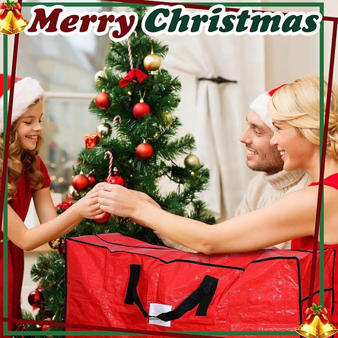 Amylove 4 Pcs Large Christmas Tree Storage Bags Heavy Duty Xmas Zippered Bags Bulk Waterproof Plastic Christmas Tree Container with Carry Handles(7.5 ft,Red)