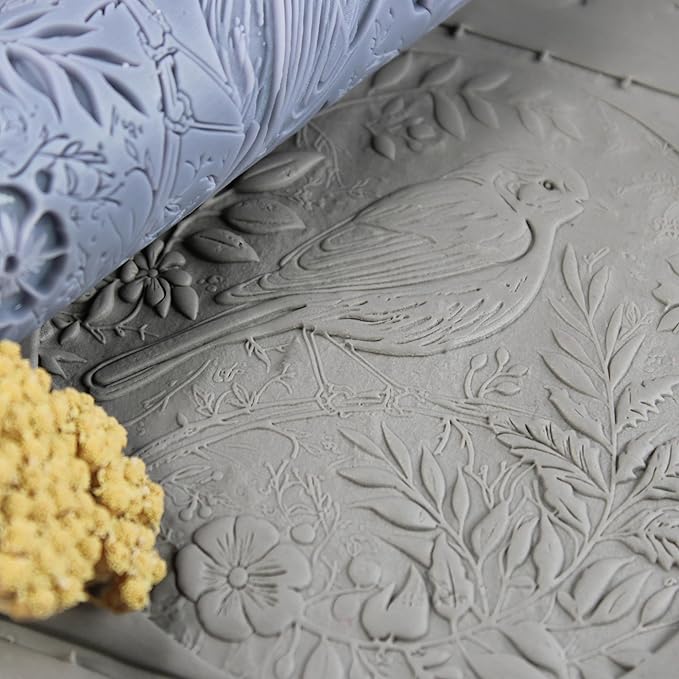 Bluebird Clay Texture Roller (4") - Bird Set #01 - Embossing Pattern Roller for Polymer & Ceramic Clay, Pottery & Crafts
