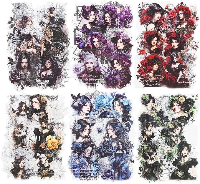 Gothic Dreamweaver PET Stickers, 60Pcs Dark Aesthetic Stickers for Scrapbooking, Journaling, DIY Crafts, and Art Supplies